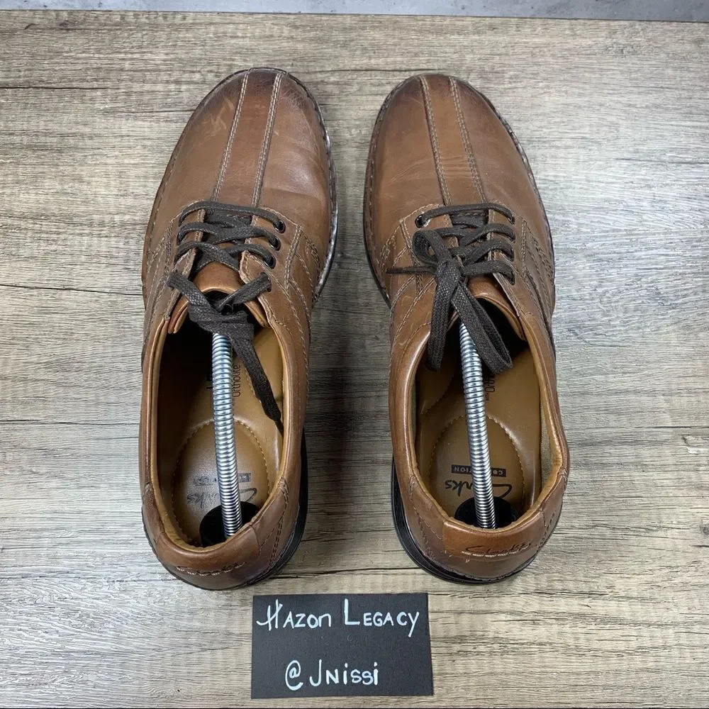 Clarks‎ Collection~Men's~Brown Leather Soft Cushion Oxford Shoes~Size 10.5 W